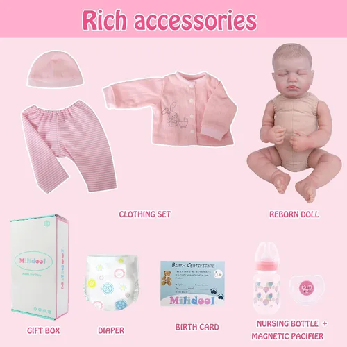 Miniatura 6 de Milidool Muñecas Reborn de bebé realistas para niñas - 50 cm, cuerpo suave de silicona realista, muñecas de bebé recién nacidas, muñecas americanas