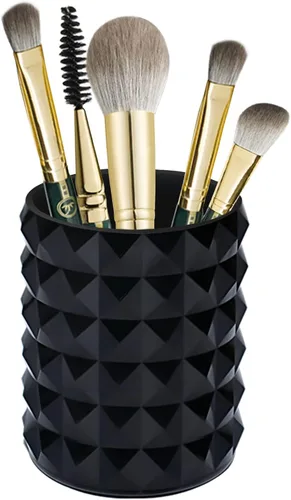 Organizador para brochas de maquillaje acrílico, soporte para lápiz negro, solución de almacenamiento para brochas de cosméticos de cristal, redondo