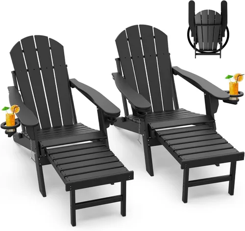 GREENVINES Adirondack - Sillas con otomana | Juego de 2 | Plegables | Reposapiés retráctil | Plástico HDPE | Silla para hoguera para todo tipo de