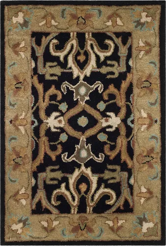 SAFAVIEH Heritage Collection - Alfombra decorativa de 2 x 3 pies, color carbón y beige, hecho a mano, lana oriental tradicional, ideal para zonas de