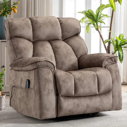 INZOY Sillón Reclinable Balancín de Gran Tamaño con Calor y Vibración, Silla Reclinable Mecedora Giratoria Manual con Masaje Vibratorio, Sillón