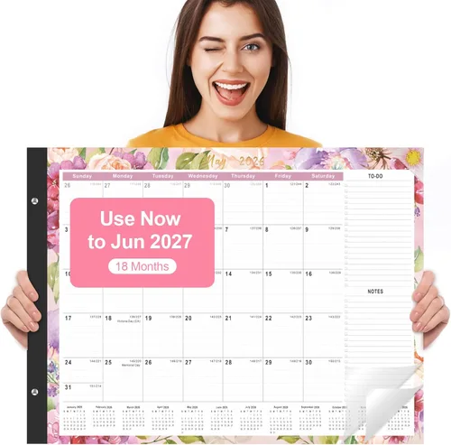 Gannyfer Calendario de escritorio 2026-2027 – Calendario de escritorio grande de 18 meses 2026, úsalo ahora hasta junio de 2027, calendario de Rosa