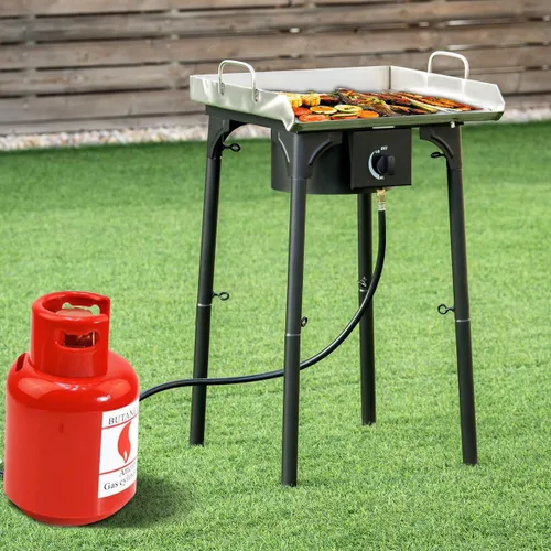 Miniatura 2 de GYMAX Estufa de campamento, estufa de propano de un solo quemador con patas ajustables, salida de 100,000 BTU, regulador de 20 PSI y certificación