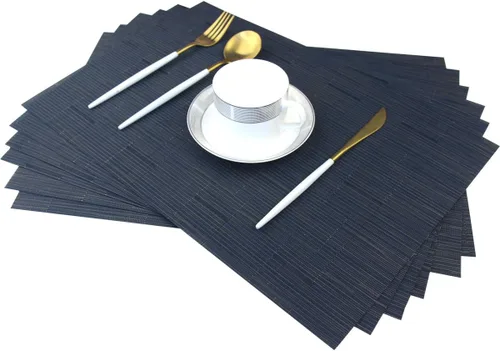 Miniatura 35 de Juego de 6 manteles individuales de plástico lavables para mesa de cocina, resistentes al calor, de vinilo tejido, para exteriores, 12 x 18 Dorado