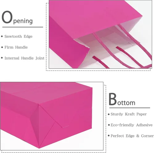 Miniatura 4 de AZOWA Bolsas de regalo pequeñas de papel kraft con asas (5 x 3.1 x 8.2 pulgadas, magenta, 12 unidades)