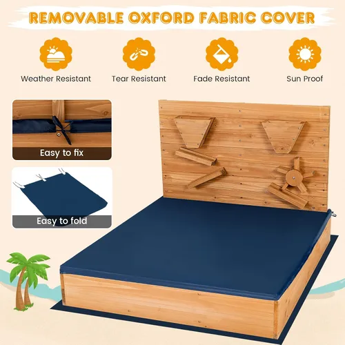 Miniatura 3 de HONEY JOY Caja de arena con pared de arena de 30 pulgadas, pozo de arena sin fondo de cedro con embudo, canaletas, caja de almacenamiento, forro