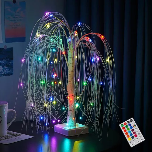 Miniatura 8 de Árbol de abedul preiluminado de 2 pies con 72 luces LED y control remoto - Árbol titilante de hadas con cambio de color RGB para decoraciones