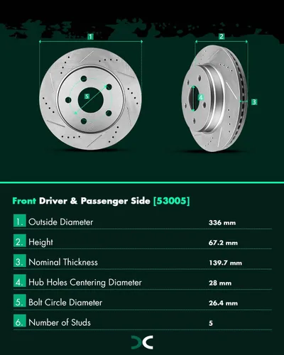 Miniatura 4 de SCITOO Kit de freno delantero Rotores de freno delantero y pastillas de freno de cerámica para 2007-2009 para Chrysler Aspen, 2007-2009 para Dodge