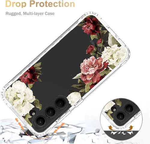 Miniatura 7 de Funda para Galaxy S23 con protector de pantalla de vidrio templado, funda protectora de cuerpo completo con bonito patrón floral transparente