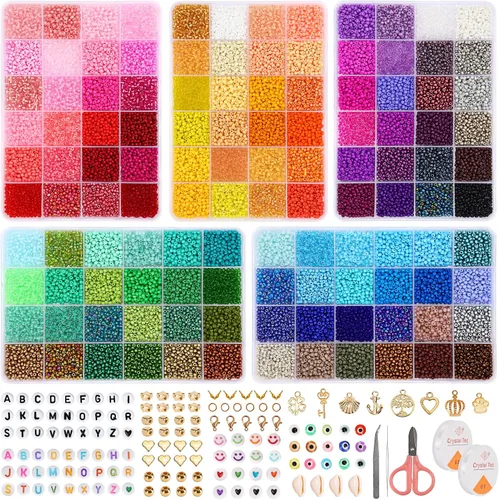 Miniatura 8 de QUEFE 62000 piezas 120 colores cuentas de semillas de vidrio para hacer joyas, cuentas mini de 2 mm con accesorios, kit de pulseras de amistad