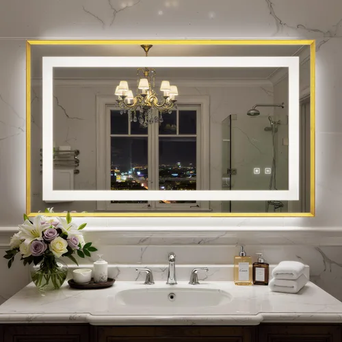 Miniatura 37 de Espejo de baño LED de 24 x 32 pulgadas con luces, espejo de tocador de baño con marco negro con luz frontal + retroiluminación para pared, vidrio