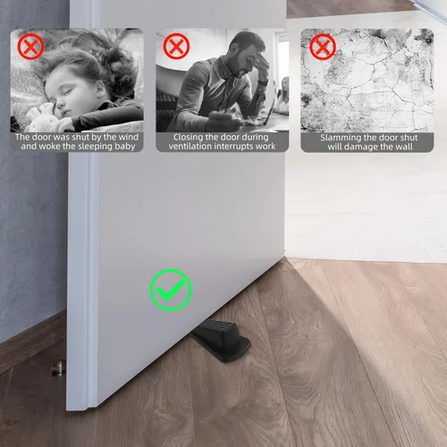 Miniatura 6 de JZWBLILY Topes de puerta para la parte inferior de la puerta en el piso, cuña de tope de puerta de goma premium, topes de puerta apilables Negro