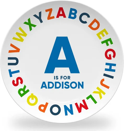 Tiny Expressions - Placa personalizada del alfabeto con nombre personalizado y diseño colorido ABC | Sin BPA | Apta para lavavajillas