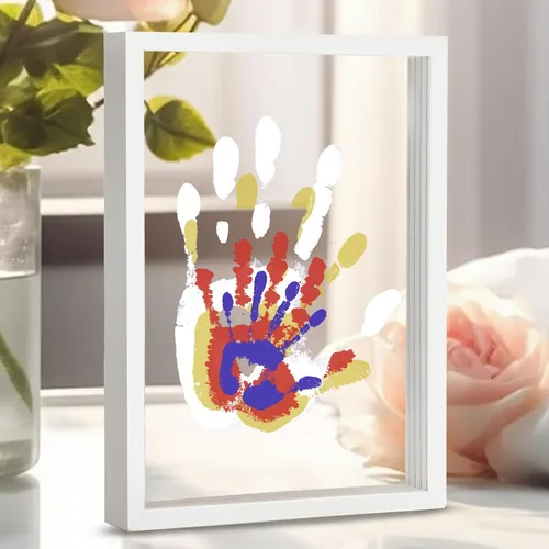 Miniatura 9 de CHERRY CHEERS Kit de huellas de manos familiares, marco de madera de recuerdo para manualidades, juego de regalo sin fin, pinturas no tóxicas, hojas