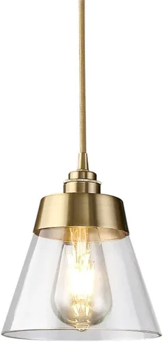 Lámpara colgante con pantalla de vidrio, lámpara colgante de latón con acabado dorado, lámpara colgante de techo ajustable para mesita de noche,