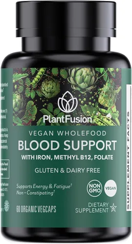Miniatura 10 de PlantFusion Suplementos veganos de hierro de, suplementos premium de hierro a base de plantas para mujeres y hombres (25 mg), más folato y B12, 90