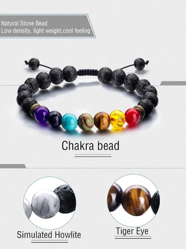Miniatura 4 de Pulsera difusor de aceite esencial de piedra de lava ajustable, cuerda trenzada, cuentas de yoga para hombres y mujeres, piedra original