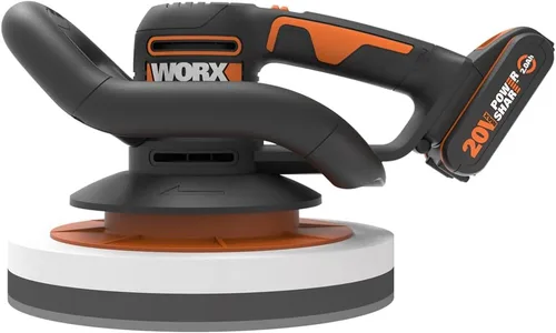 WORX Pulidora orbital inalámbrica WX856 de 20 V, placa de 10.000 in, motor potente, diseño compacto y ergonómico, con 2 capó de alta calidad, viene