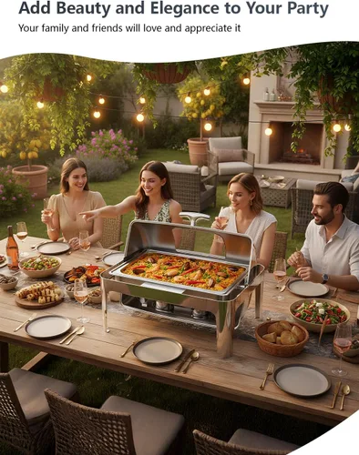 Miniatura 6 de Platos de roce con parte superior enrollable de 13QT para buffet: Calentador de alimentos para catering para fiestas, cumpleaños, bodas, Navidad, 1