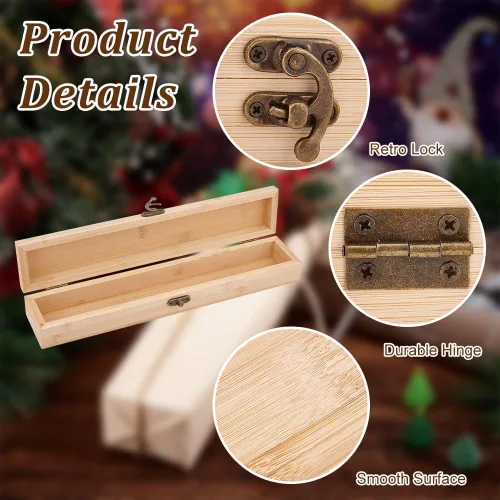 Miniatura 4 de OLYCRAFT Caja de Madera Sin Terminar - Caja de Almacenamiento Rectangular de Lápices de Bambú de 12x2.2x1.8 Pulgadas con Tapa con Bisagras y Cierre