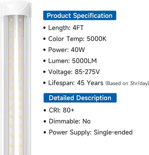 Miniatura 3 de SHINESTAR Luces LED de tienda de 4 pies, 40 W, 5000 lúmenes, 5000 K, luz LED para tienda, súper brillante, 75% de ahorro de energía, tubo de luz T8
