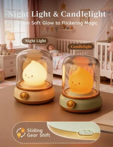 Miniatura 4 de Luz nocturna sonriente, lámpara de noche recargable con temporizador y llama de vela regulable, luz LED portátil para guardería, dormitorio