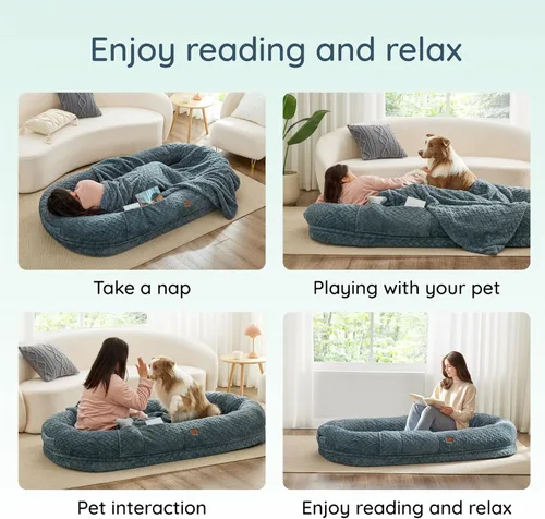 Miniatura 8 de Cama para perros para adultos de tamaño humano – Cama de lujo de piel sintética para perros tamaño gigante con asa portátil, cama ortopédica de Gris
