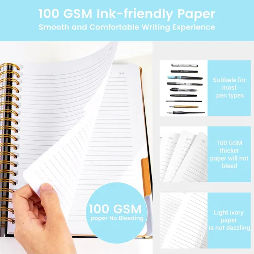 Miniatura 6 de Cuaderno de espiral de tapa dura con pestañas de 8 x 10 pulgadas, diarios grandes con líneas en espiral para mujeres con divisores, 240 páginas, D