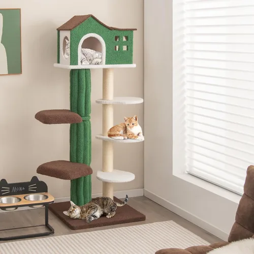 Tangkula Árbol alto para gatos de interior, torre moderna de 7 niveles y 61 pulgadas con postes rascadores de sisal, condominio superior, tela de