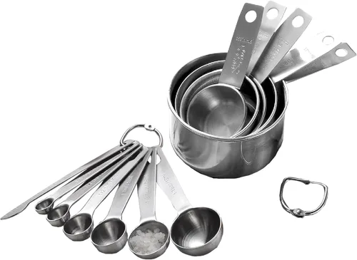 Miniatura 8 de Juego de tazas medidoras de acero inoxidable, 5 piezas de utensilios de medición de cocina, para cocinar y hornear, para medir ingredientes secos