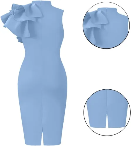 Miniatura 3 de XXTAXN - Vestido de cóctel entallado, formal, sin mangas y con volados para mujer, vestido de tubo por debajo de la rodilla