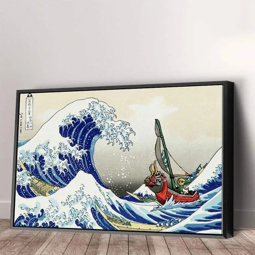 Miniatura 4 de Arte de Lienzo para Pared con Dibujos Animados Inspirado en la Gran Ola de Kanagawa Estampado de Océano Estilo Anime Japonés Decoración