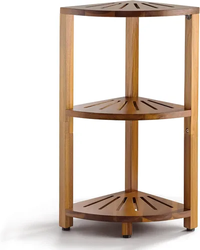 BLUEWEST Soporte esquinero de ducha de 3 niveles, organizador de ducha de madera de pie con pies antideslizantes, estante de esquina de baño