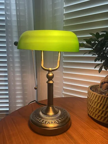 Miniatura 3 de Lámpara de escritorio de banqueros de vidrio verde y lámpara de escritorio de banqueros de vidrio verde antiguo