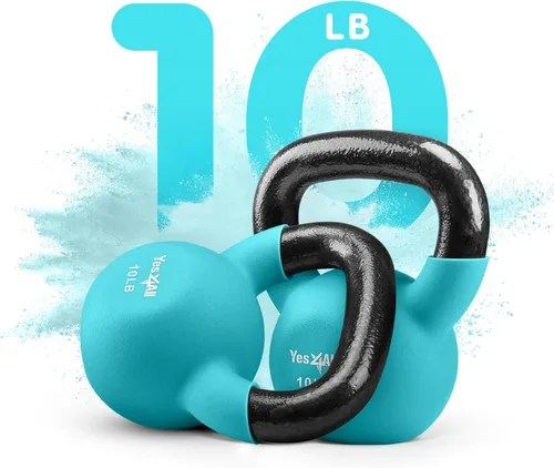 Miniatura 29 de Yes4All Pesas rusas, pesas rusas de hierro fundido recubiertas de neopreno de 5-65 LB, asa de agarre ancho y fondo plano para balanceos, D. 15