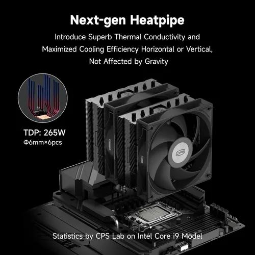 Miniatura 3 de PCCOOLER Enfriador de aire para CPU, 6 Heatpipes de doble torre con ventilador de alta presión PWM de 4.724 in, base de cobre niquelado, compatible