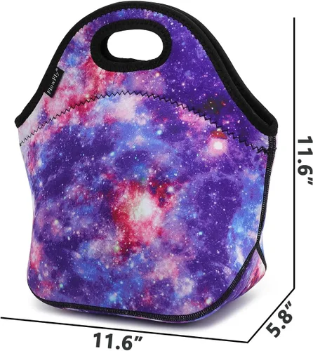 Miniatura 3 de FlowFly - Lonchera infantil de neopreno, minibolsa suave aislada, minihielera, bolsa térmica para comida para niños, niñas, hombres, mujeres, Galaxia