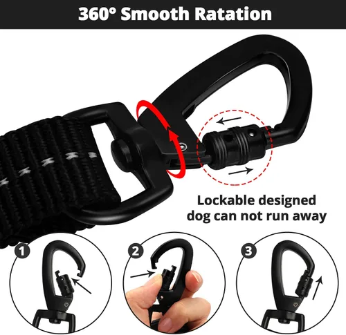 Miniatura 5 de Correa de perro de cuerda de 3 pies: correa resistente con gancho giratorio bloqueable, hilos reflectantes, bungee y asa acolchada - Correa