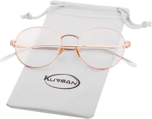 Miniatura 13 de Kursan - Gafas con filtro de luz azul para mujeres y hombres, elegantes, con armazón redonda de metal, lentes transparentes