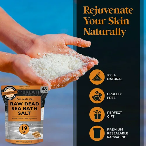 Miniatura 5 de Aromasong Sal de baño del mar muerto cruda, mínimamente limpia, contiene más minerales del mar muerto, incluyendo barro del mar muerto, sales 100%
