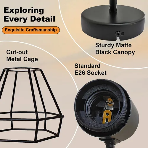 Miniatura 4 de LTBLIGHT Iluminación LED de pista de 1 luz, luz de techo ajustable negra con jaula de alambre de metal, lámpara de granja para dormitorio, mesita