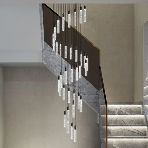Miniatura 10 de Candelabro moderno de 18 luces para sala de estar, acabado de latón dorado, luces colgantes de techo LED regulables, 108 W, 6000 K, escaleras, Negro