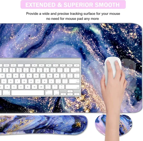 Miniatura 3 de Alfombrilla de ratón grande para juegos de 4 en 1 y reposa muñeca para teclado, almohadilla de escritorio para teclado y ratón, alfombrilla Mármol