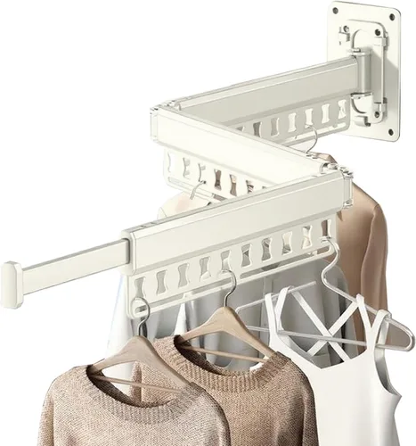 Tendedero de ropa montado en la pared, colgador retráctil de 3 pliegues con agujeros a prueba de viento y diseño desmontable, estante plegable