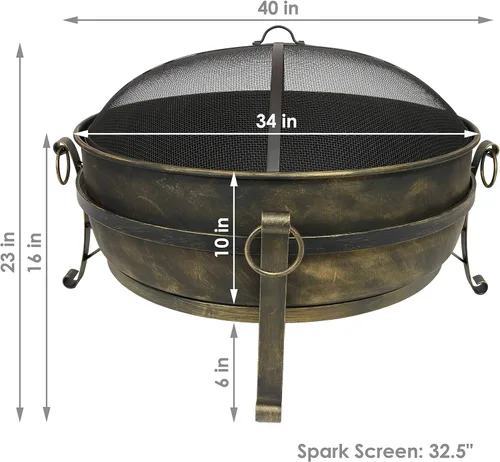 Miniatura 6 de Sunnydaze - Fogata grande de 34 pulgadas para exteriores - Cuenco de fogata que quema leña para exteriores con pantalla contra chispas, atizador