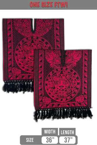 Miniatura 4 de ShirtBANC Poncho de serape mexicano, capa azteca, calendario quetzalcoatl fabricado en México