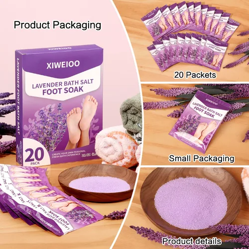 Miniatura 2 de Sales de remojo de pies con sal de Epsom para remojar lavanda kit de pedicura para baño de pies, paquete de 20 sales marinas de baño, pedicura