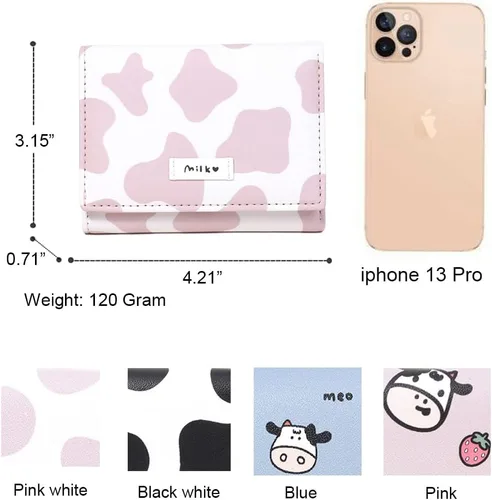 Miniatura 4 de Sunwel Fashion Billetera pequeña con estampado de vaca para niñas, con bolsillo para efectivo, tarjetero con ventana de identificación para mujer