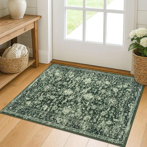 Miniatura 17 de KILOCOCO Alfombra lavable de 2 x 3 para entrada, estampado floral vintage, suave, antideslizante, azul, alfombras de cocina, tapete