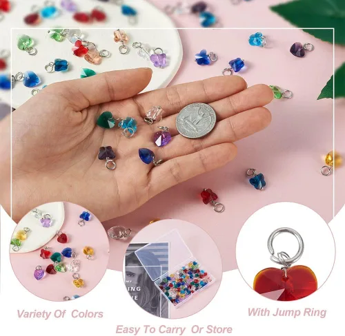 Miniatura 3 de Cheriswelry 96 dijes de cristal de mariposa transparente facetados, colgantes de corazón de amor, adornos colgantes de 51.732 in para hacer aretes